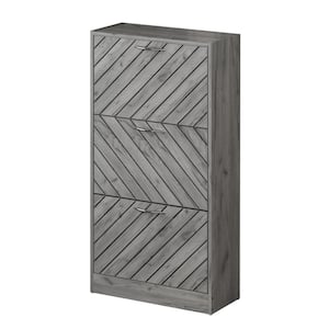 Gray Wood Grain 12-Pair Shoe Storage Cabinet with 3-Drawers and 6-Compartments for Entryway Hallway