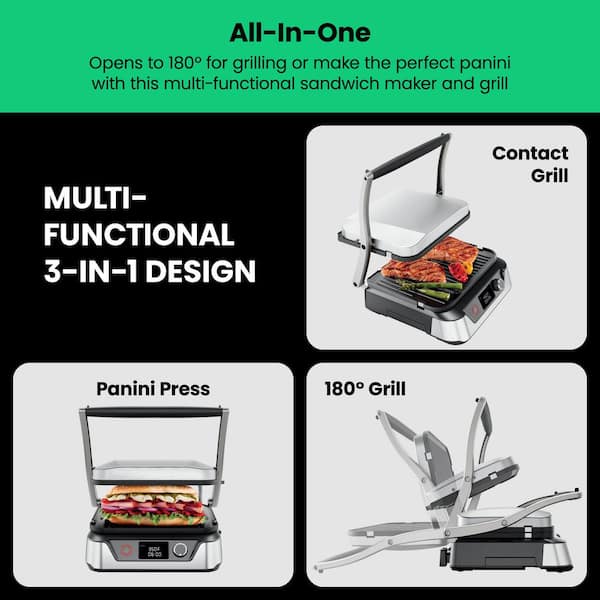 Multifunctional 180° Grill + Panini Press (2-Slice)