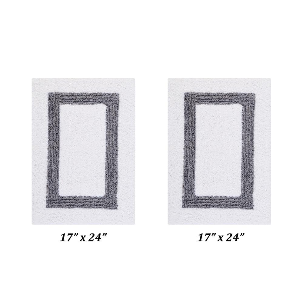 White and Gray Cotton Tufted Reversible Bath Rug Set, 17" x 24"