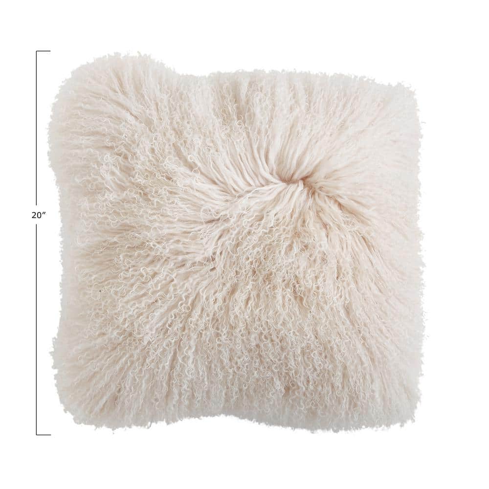 Cream Mongolian Lamb Fur Pillow Cover 20" x 20"