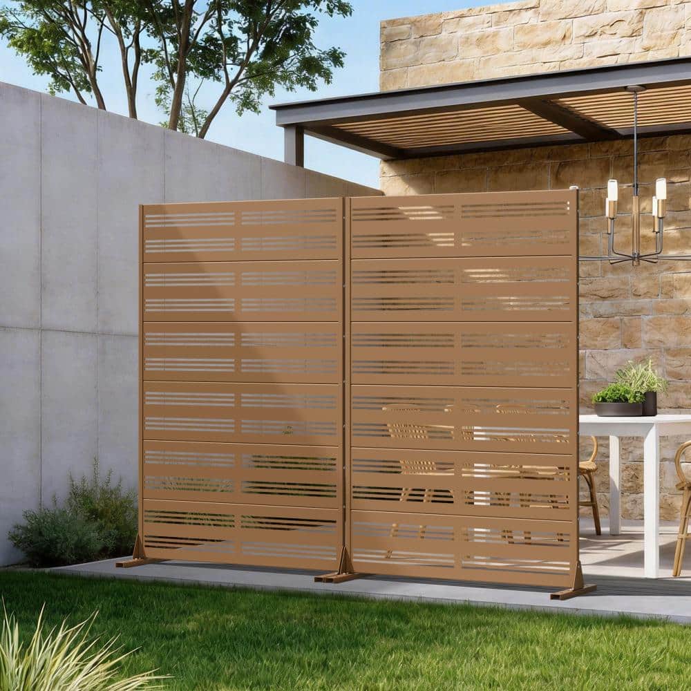 94 in. W x 72 in. H Brown Galvanized Steel No Dig Horizontal Louver Outdoor Privacy Screen (2-Pack) price history on PriceWatchPro