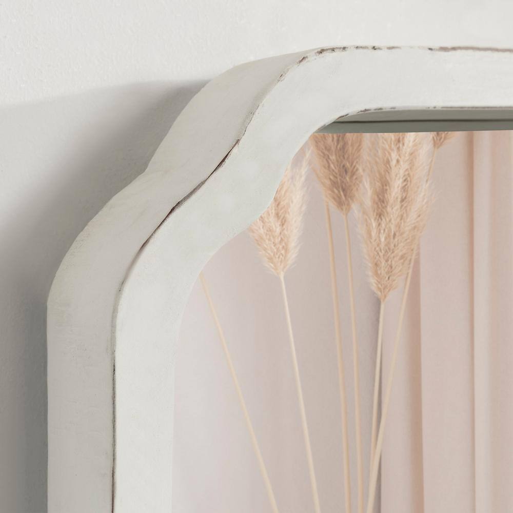White Rectangular Solid Wood Bathroom Vanity Mirror