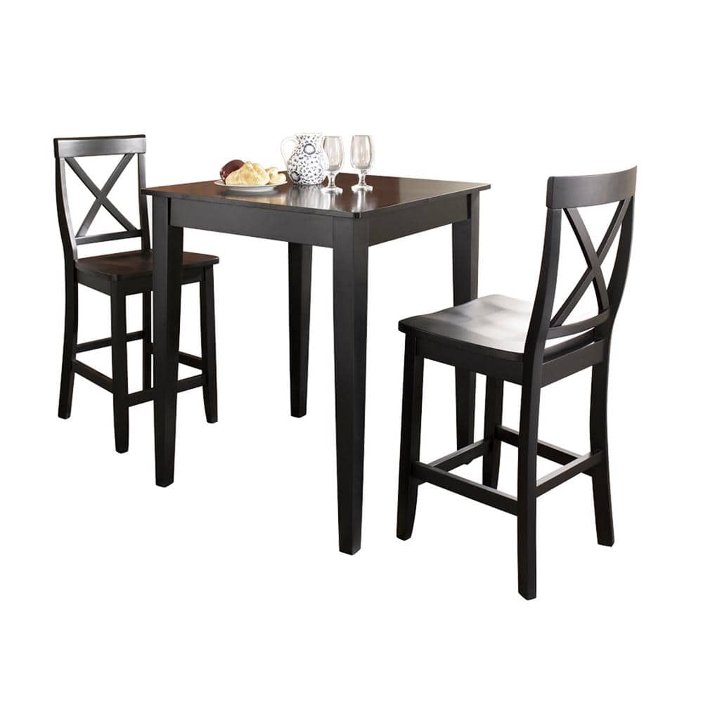Elegant 3-Piece Black Pub Dining Set with X-Back Hardwood Chairs