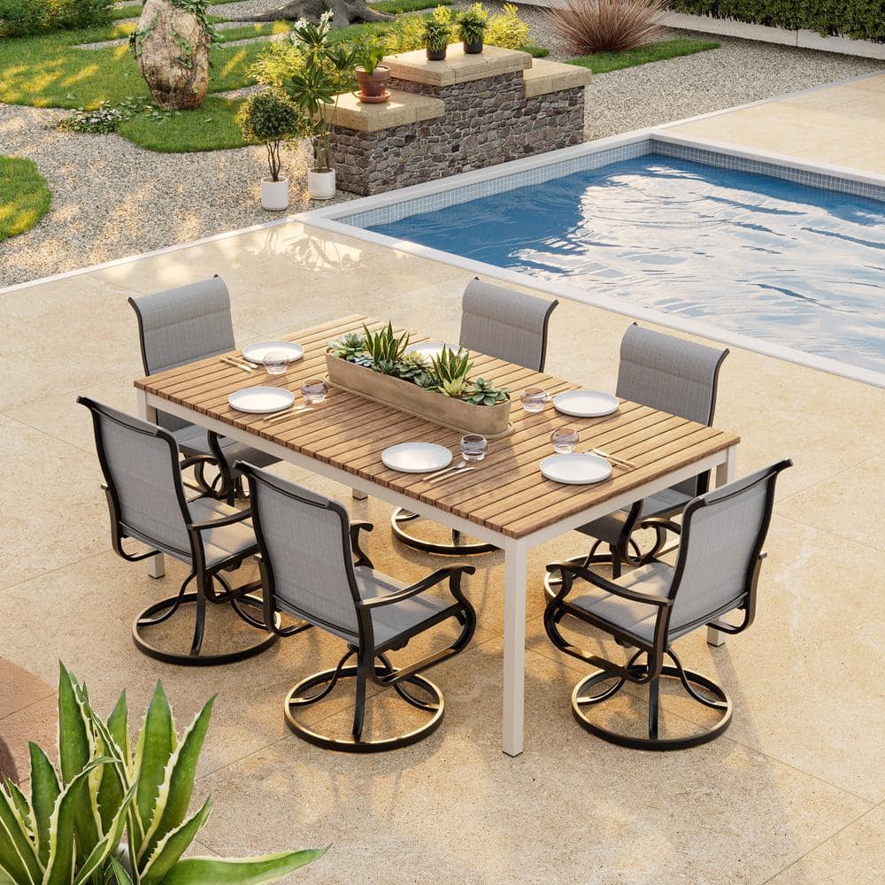 Outdoor Metal Dining Armchairs (Set of 6) in Light Gray-Gentle Rocking Motion and 360° Swivel Bliss price history on PriceWatchPro