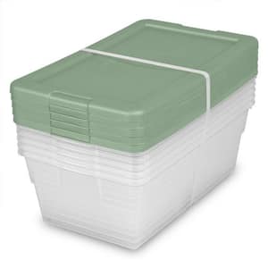 6 qt. Stackable Storage Tote Box Container with Crisp Green Lid in Clear 5-Pack