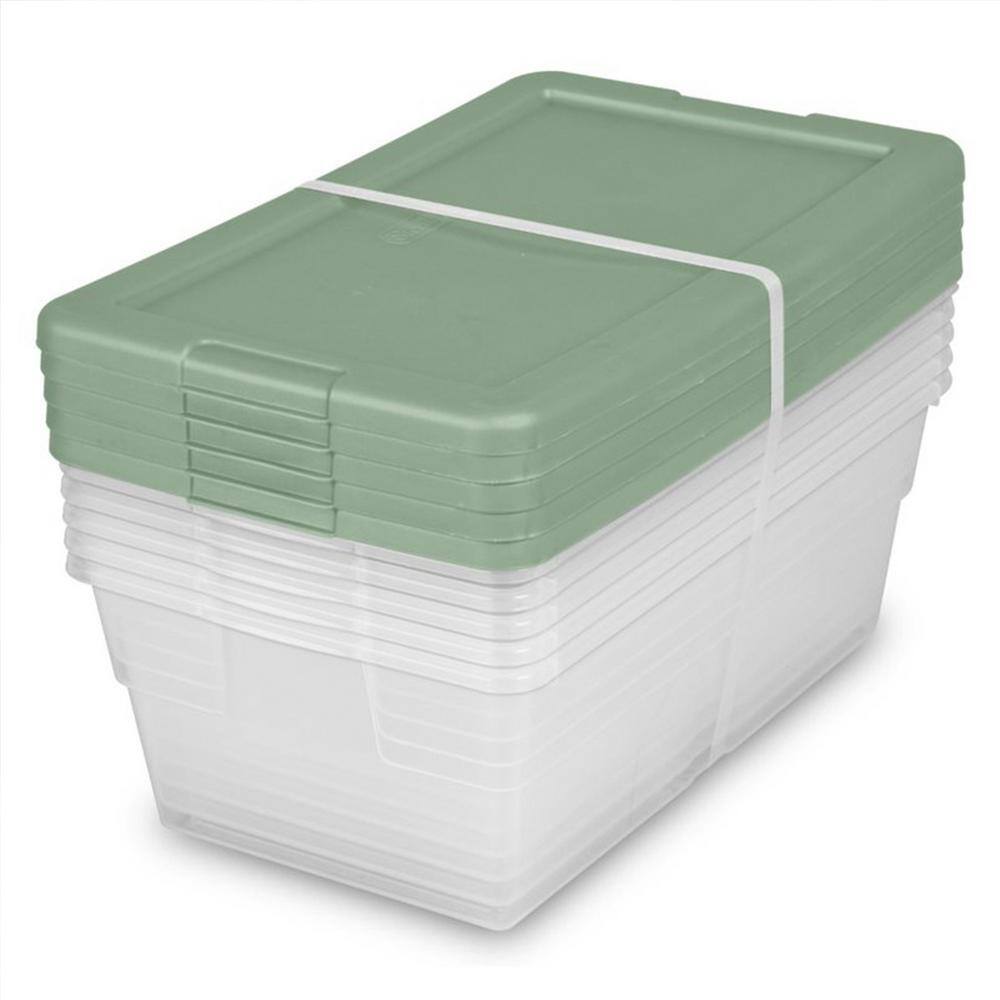 6 qt. Stackable Storage Tote Box Container with Crisp Green Lid in Clear 5-Pack price history on PriceWatchPro