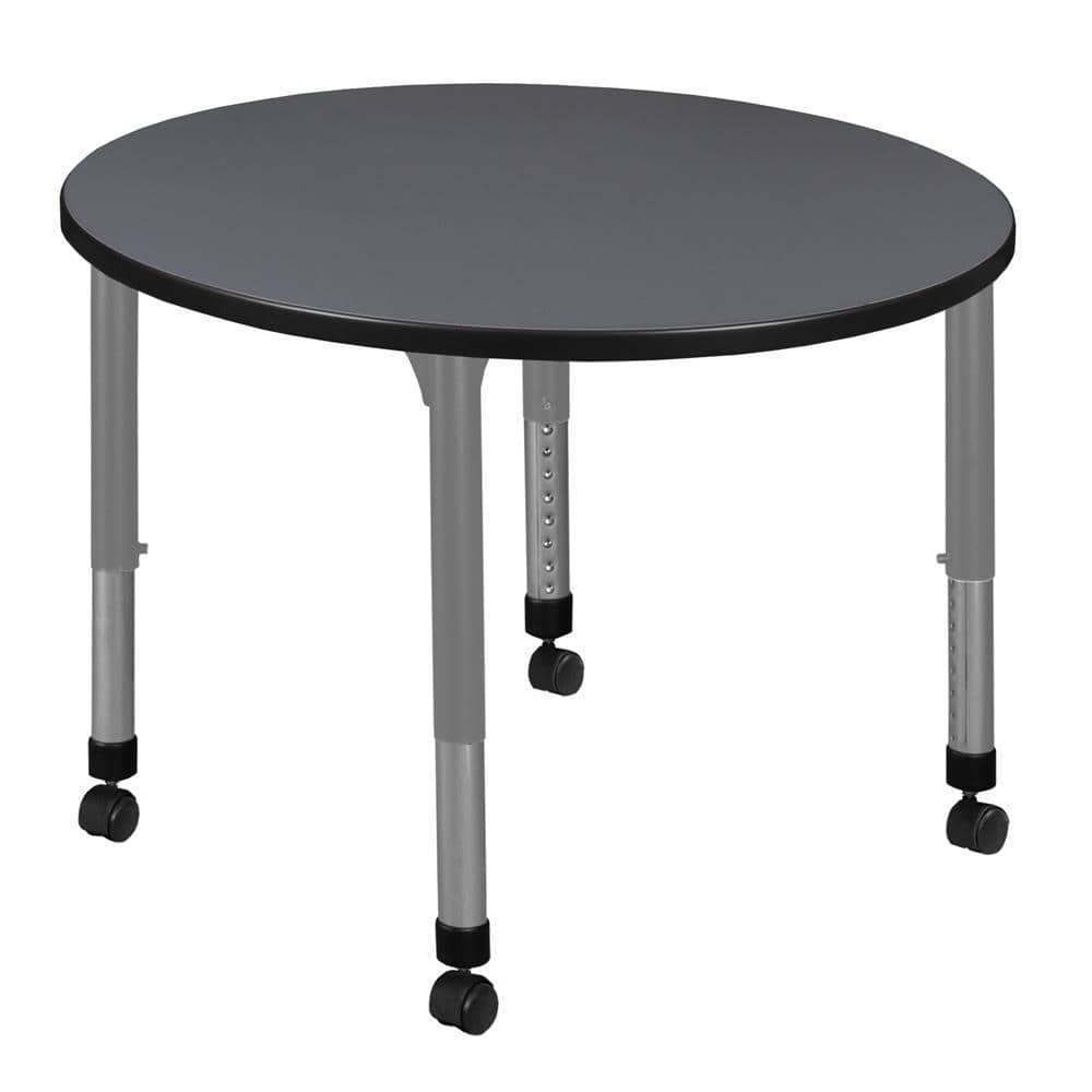 Kee 36 in. Round Grey Composite Mobile Classroom Activity Desk with Adjustable Height