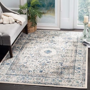 Evoke 7 ft. x 9 ft. Grey/Ivory Distressed Border Medallion Area Rug