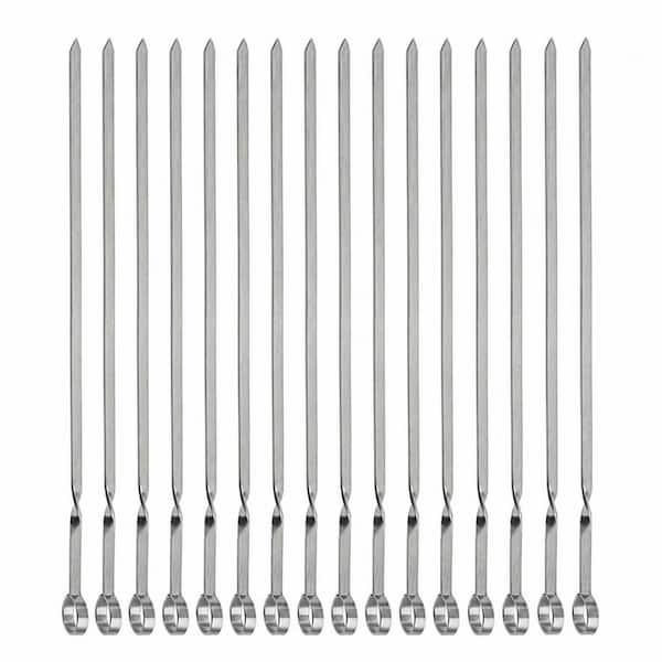 14 in. Stainless Steel Flat Metal Skewers for Grilling, Heat Resistant, Corrosion Resistant, Reusable BBQ, 16 Pack