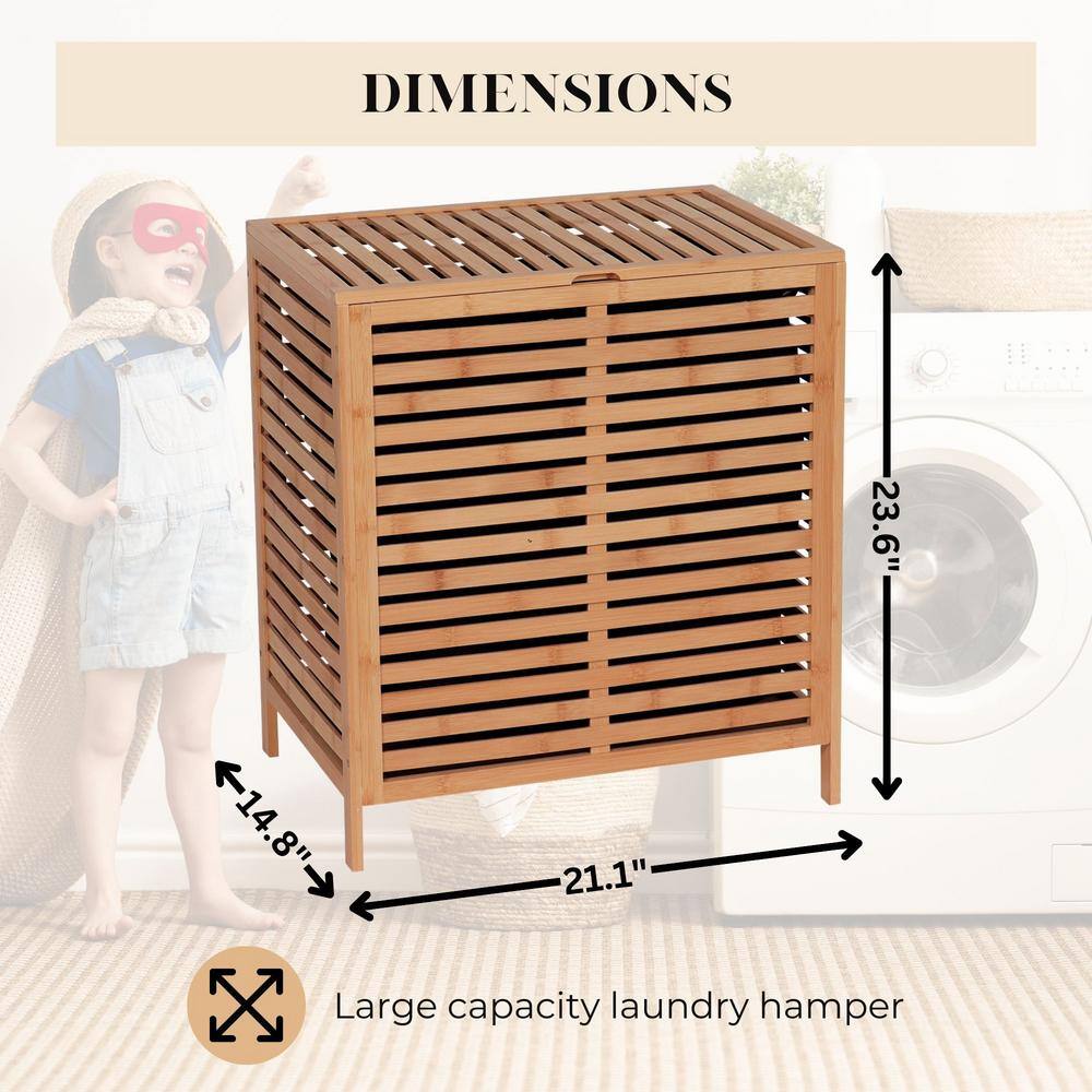 Large Bamboo Slatted Ventilation Laundry Hamper with Lid