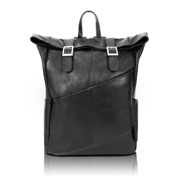 McKLEIN Kennedy 17 in. Black Pebble Grain Calfskin Leather Dual Access Laptop Backpack