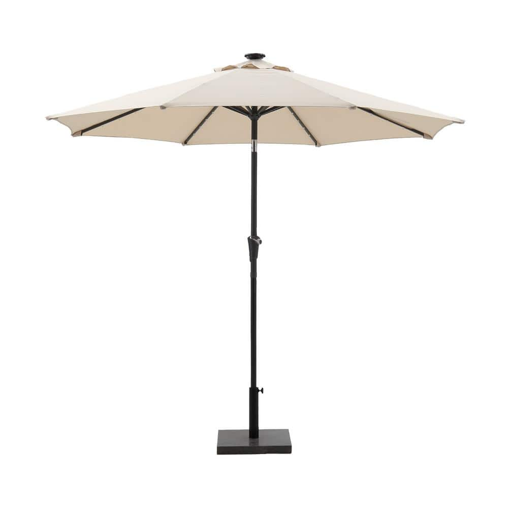 SERGA 9 ft. Outdoor LED Lights Tilt and Crank Market Patio Umbrella in ...