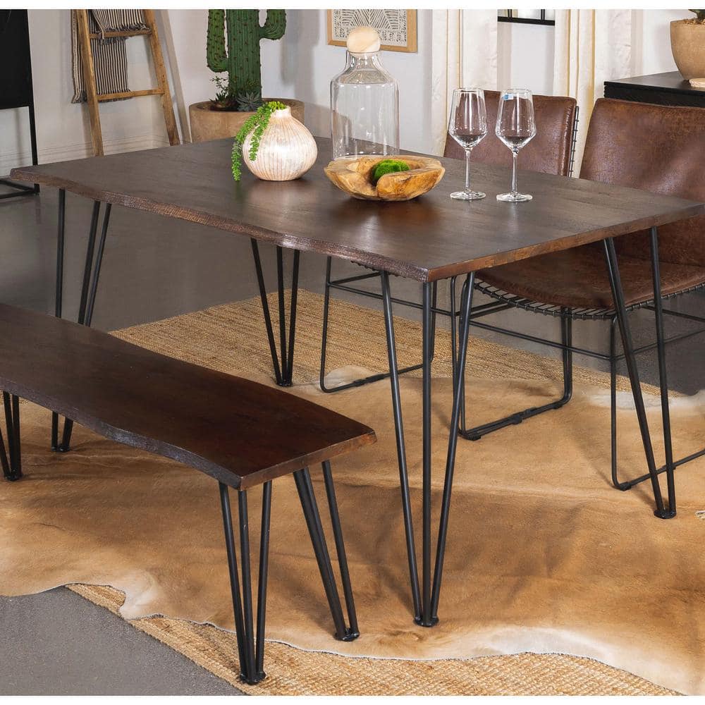 Mango Cocoa Live-Edge Rectangular Dining Table with Iron Legs