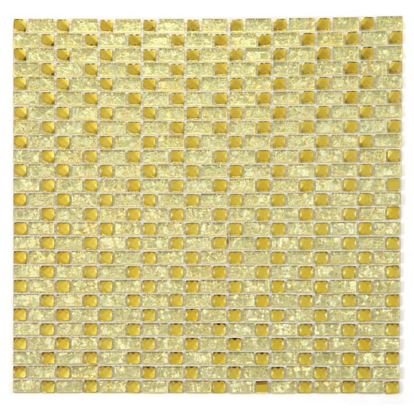 Artistic Jewels Yellow Gold Diamond 12 in. X 12 in. Decorative Brick Mosaic Glass Wall Tile (9 sq.ft./Case)