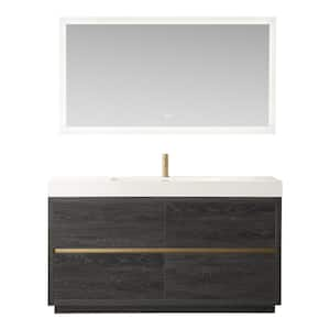 Huesca 59.8 in.W x 19.7 in.D x 33.9 in.H Single Bath Vanity in North Black Oak with White Composite Stone Top and Mirror