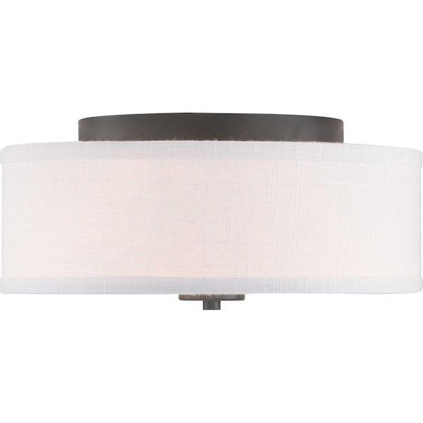 Inspire Collection 13 in. 2-Light Graphite Transitional Kitchen Ceiling  Light Drum Flush Mount