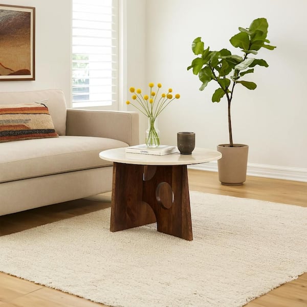 THE URBAN PORT Kali 27 in. Dark Brown and White Round Marble