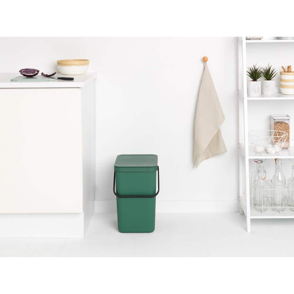 Fir Green Plastic Recycling Bin with Removable Lid, 6.6 Gallon