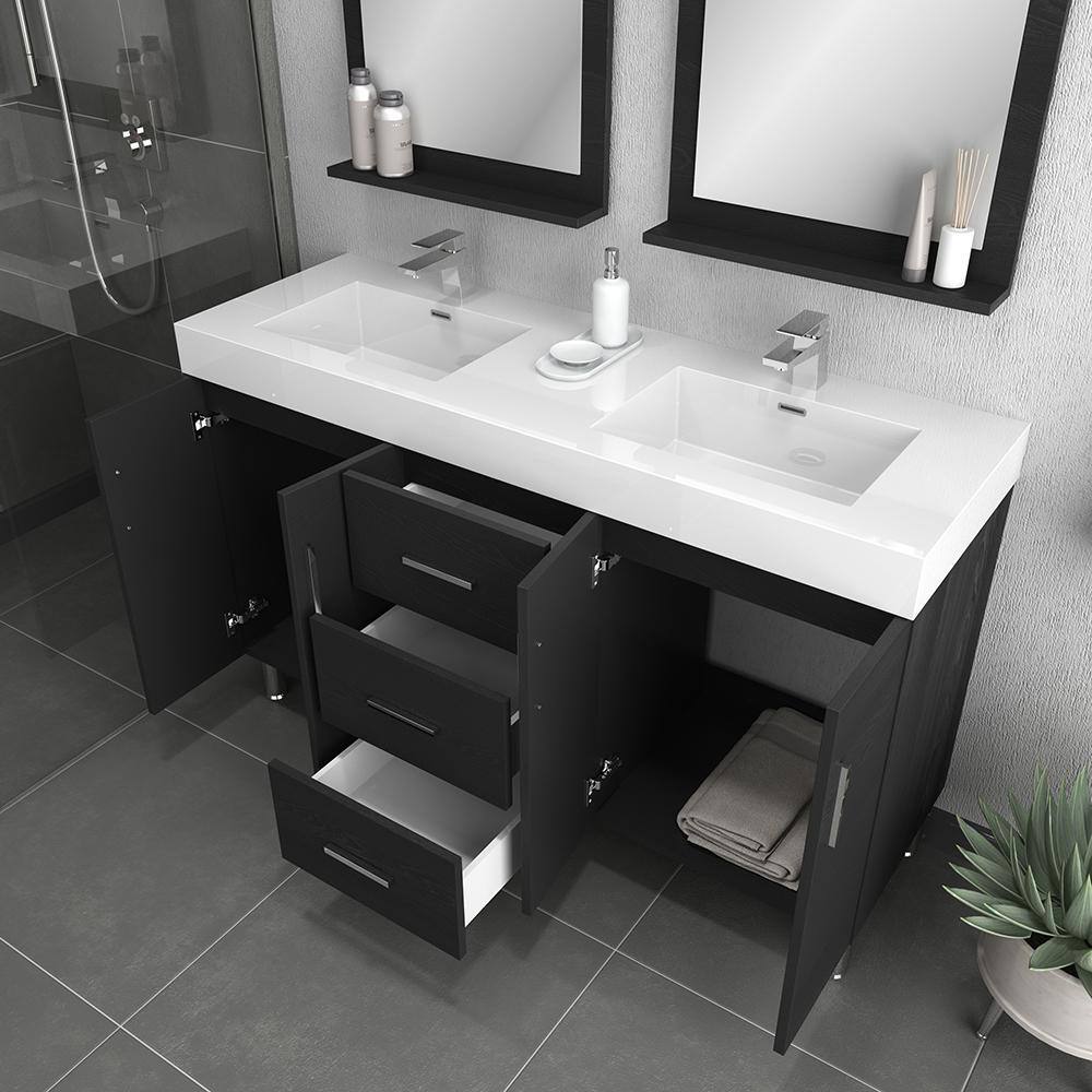 Ripley 60" Black MDF Double Sink Freestanding Vanity