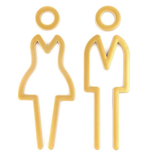 Acrylic Adhesive Backed Golden ABS Plastic Bathroom Door Sign 3D Waterproof Removable Restroom Signage