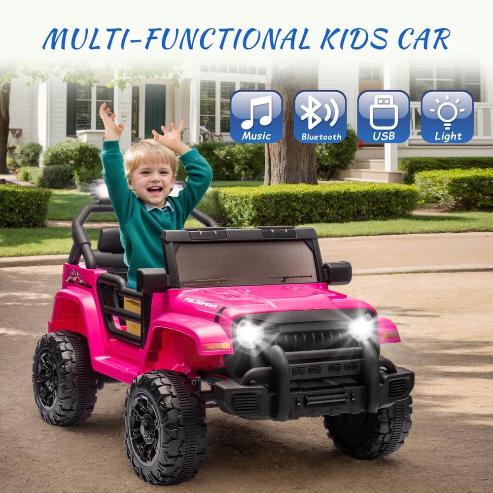 12V Pink Kids Ride-On Car with Bluetooth and LED Headlights