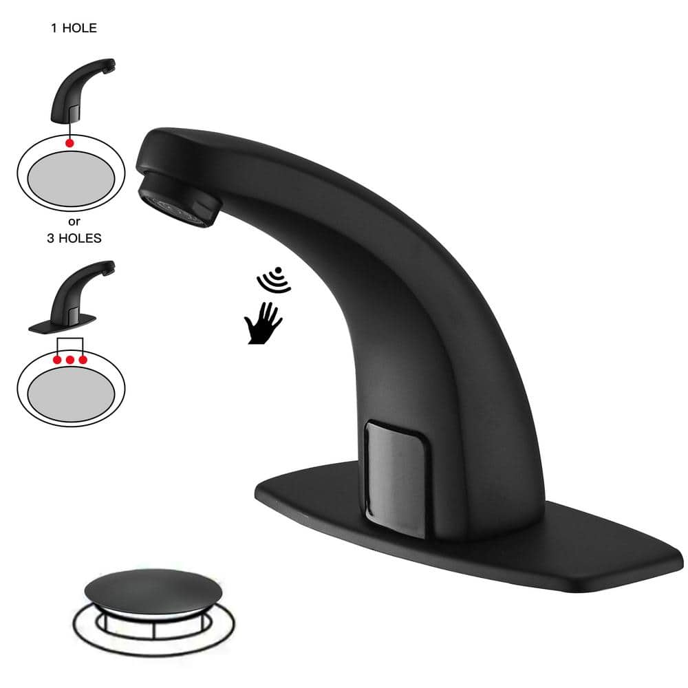 DC Powered Commercial Touchless Single Hole Bathroom Faucet With Deck Plate & Pop Up Drain In Matte Black price history on PriceWatchPro