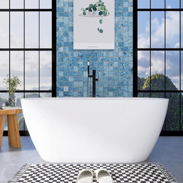 Unbranded 59 in. x 30 in. Acrylic Soaking Bathtub in Gloss White with Center Drain in Polished Chrome