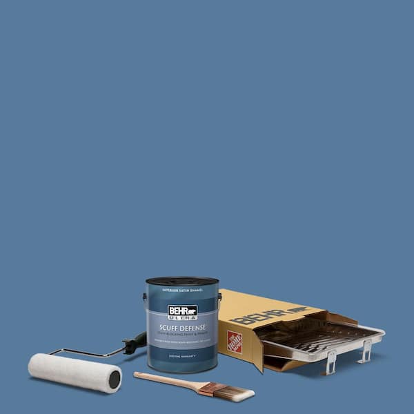 BEHR 1 gal. #PPU14-02 Glass Sapphire Extra Durable Satin Enamel Interior Paint and 5-Piece Wooster Set All-in-One Project Kit