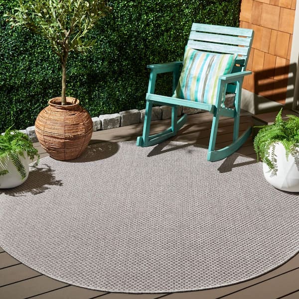 Sisal All-Weather Light Gray 7 ft. x 7 ft. Solid Woven Geometric Round Indoor/Outdoor Area Rug