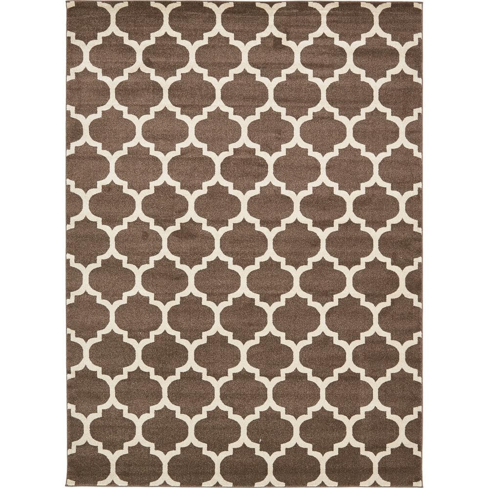 Elegant Brown Trellis 8' x 10' Rectangular Easy-Care Rug