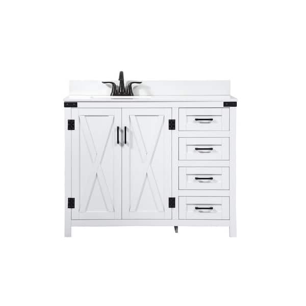 Unbranded Simply Living 42 in. W x 19 in. D x 34 in. H Bath Vanity in White with Ivory White Engineered Marble Top