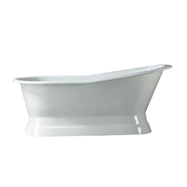 Barclay Products Lyndsey 66.50 in. Cast Iron Slipper Flatbottom Non-Whirlpool Bathtub in White with No Faucet Holes