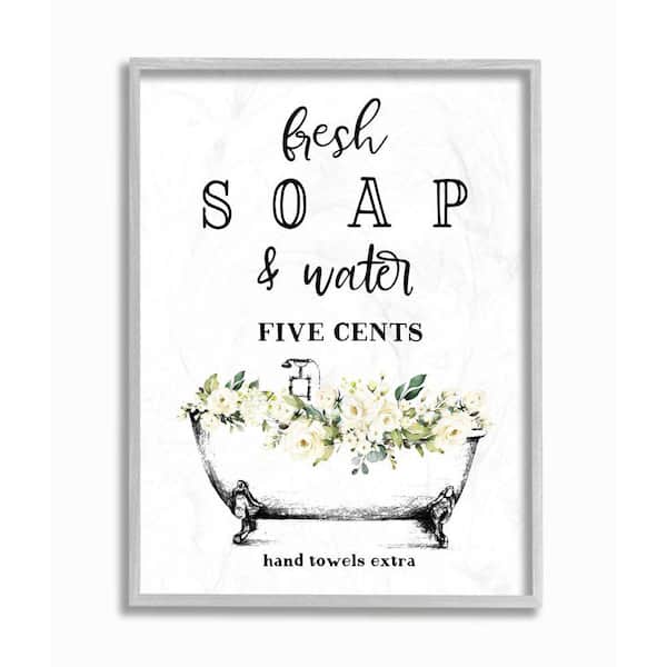 Stupell Industries "Fresh Soap And Water Bath Tub Bathroom Design" by Lettered and Lined Framed Abstract Wall Art 16 in. x 20 in.
