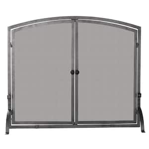 Olde World Iron 44 in. W Steel Frame Single-Panel Fireplace Screen with Doors, Support Legs and Heavy Mesh