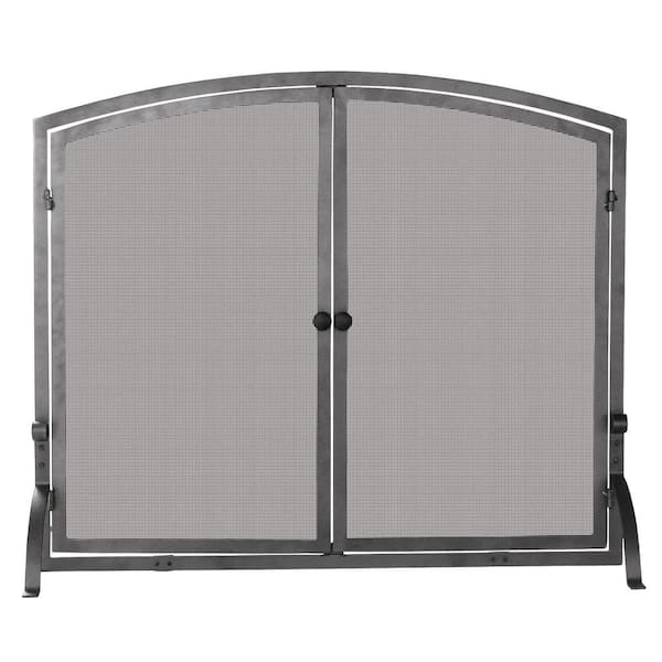 UniFlame Olde World Iron 44 in. W Steel Frame Single-Panel Fireplace Screen with Doors, Support Legs and Heavy Mesh