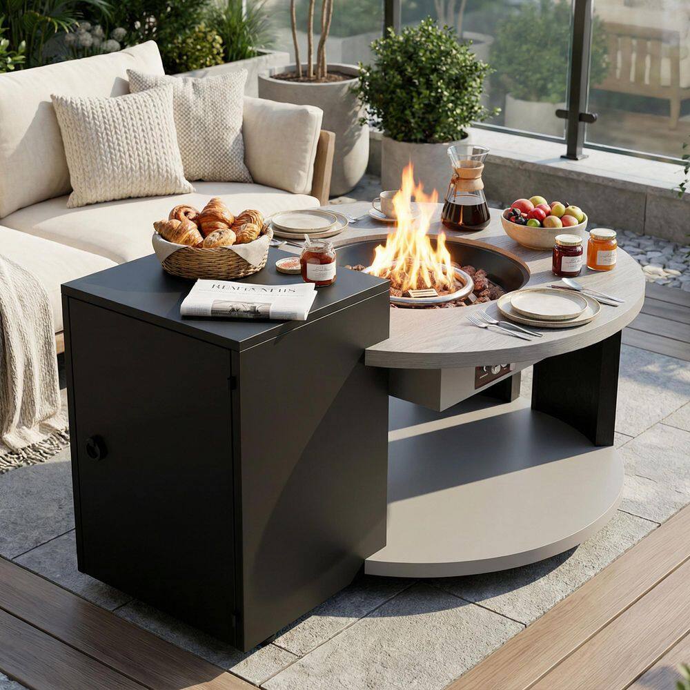 42 in. 50,000 BTU Round Metal Outdoor Propane Fire Pit Table with Hidden Tank Storage, Auto Shut-Off, Rain Cover price history on PriceWatchPro