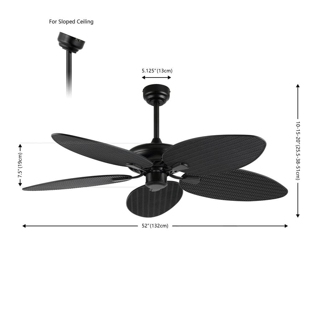 Raffles 52" Black Palm Blade Ceiling Fan with Remote Control