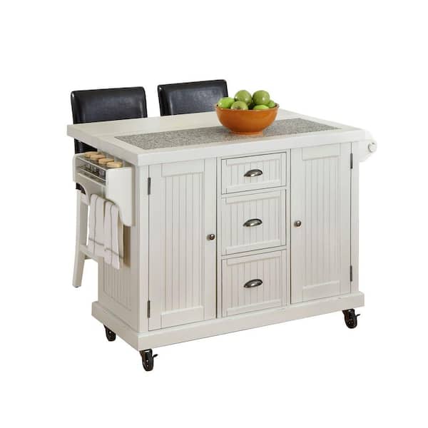 Home Styles 53.5 in. W Granite Top Kitchen Cart with Drop Leaf and Two Stools