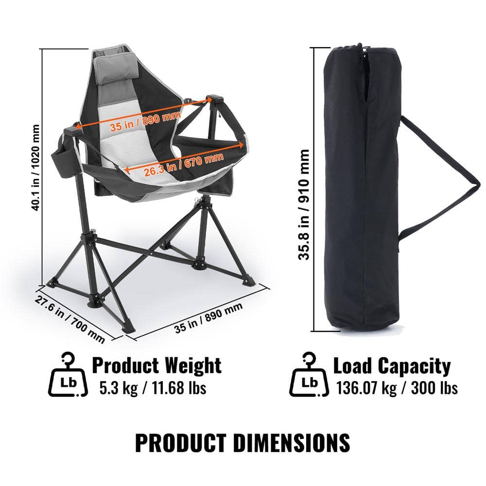 Black and Gray Mesh Reclining Camping Hammock Chair with Cup Holder