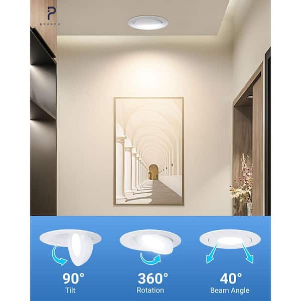 6 in. White 12W Gimbal Integrated LED Recessed Light Trim, Adjustable 5-CCT for Sloped Ceilings & Kitchens, 6-Pack