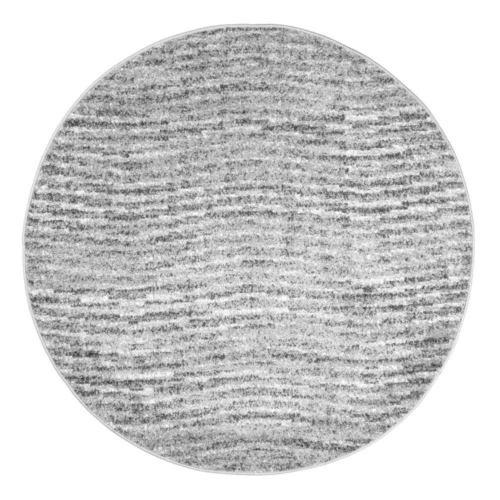 Gray Round Synthetic Reversible Area Rug, 4'0"x4'0"