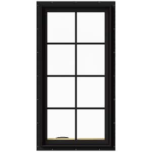 24 in. x 48 in. W-2500 Series Black Painted Clad Wood Left-Handed Casement Window with Colonial Grids/Grilles