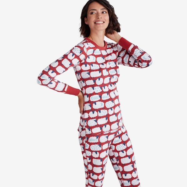 The Company Store Company Cotton Organic Family Snug Fit Sheep Women's Large Red/White Long-Sleeve Pajamas Set