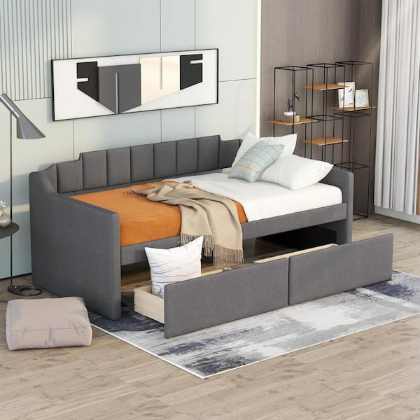 Harper & Bright Designs Gray Twin Upholstered Daybed with 2-Drawers ...