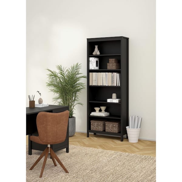 Madrid 78 in. Tall Black Matte Engineered Wood 6 Shelf Adjustable Bookcase