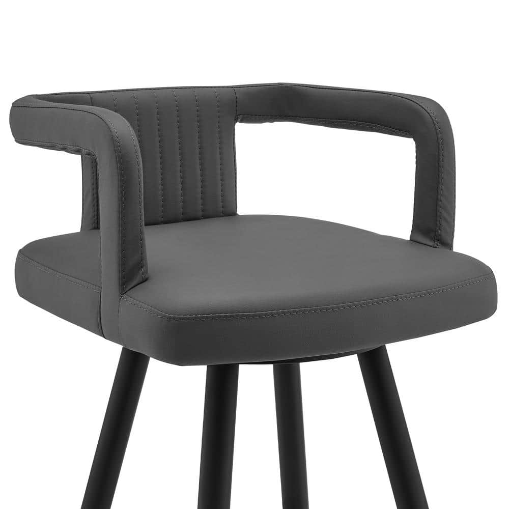 Modern Gray Faux Leather 30" Swivel Bar Stool with Black Metal Base