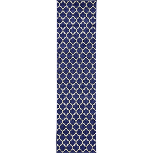 Unique Loom Trellis Philadelphia Navy Blue/Beige 2' 7 x 10' 0 Runner Rug