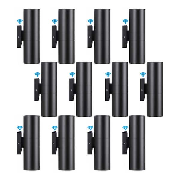 Black Dusk to Dawn Outdoor Hardwired Cylinder Wall Lantern Sconce with Integrated LED Up Down Lights (12-Pack)