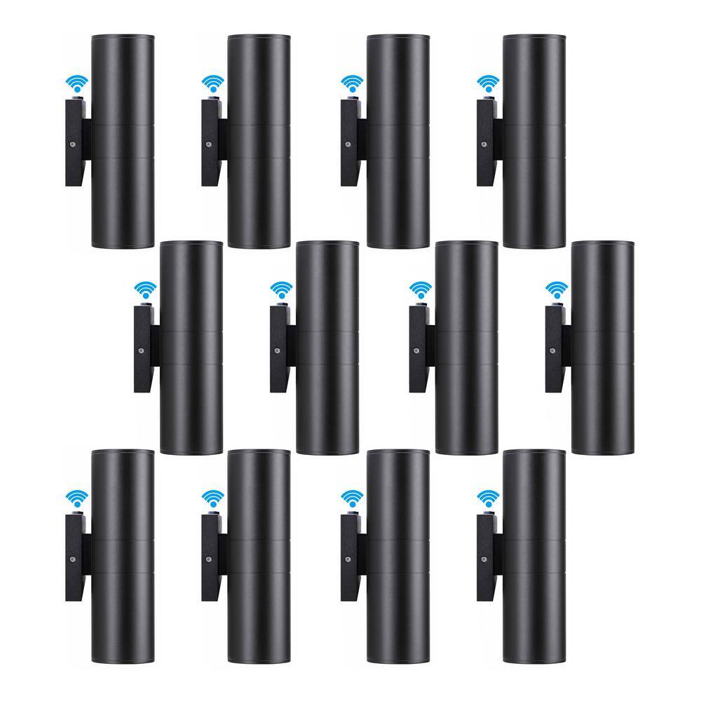 Black Dusk to Dawn Outdoor Hardwired Cylinder Wall Lantern Sconce with Integrated LED Up Down Lights (12-Pack) price history on PriceWatchPro