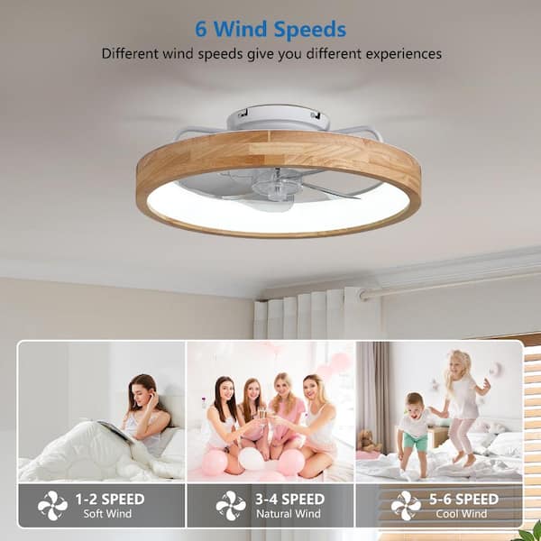 Jushua 20 in. Low Profile Wood Flush Mount Ceiling Fans with
